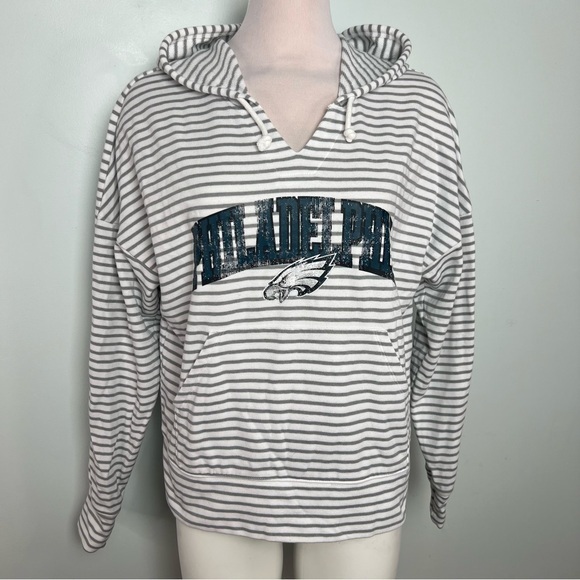 Fanatics Tops - Fanatics Philadelphia Eagles Gray & White Striped Hoodie Sweatshirt Women’s M